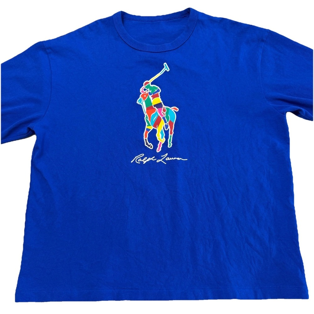 Vintage Polo Ralph Lauren Big Pony Colorful Logo T Shirt USA Single Stitch L